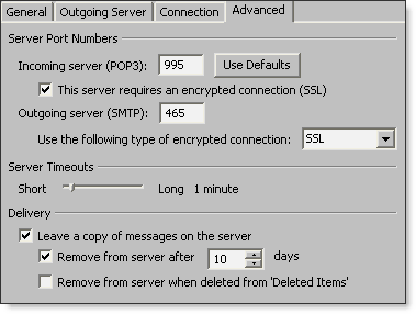 Advanced tab with SSL settings and port numbers displayed